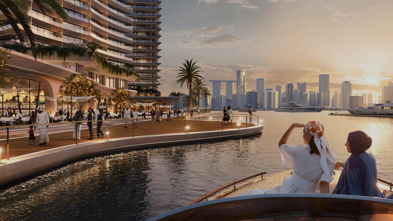 Aldar artist’s impression of the Marsa waterfront, with a promenade and residential buildings.